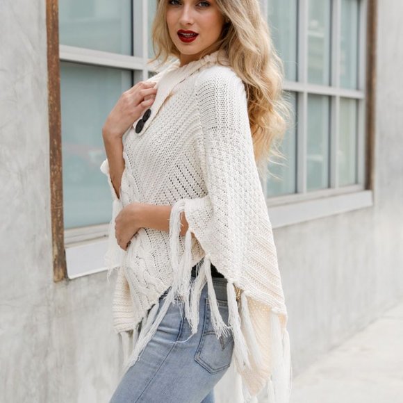 High Neck Multi Tasseled Poncho